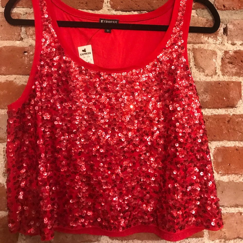 Red sequence crop top